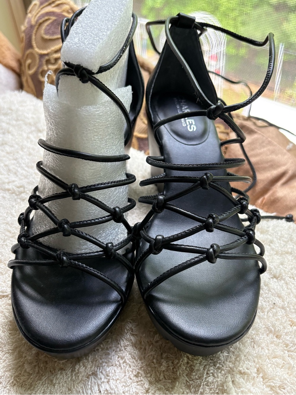 Charles By Charles David Black Knotted Lace-Up Strappy Heels